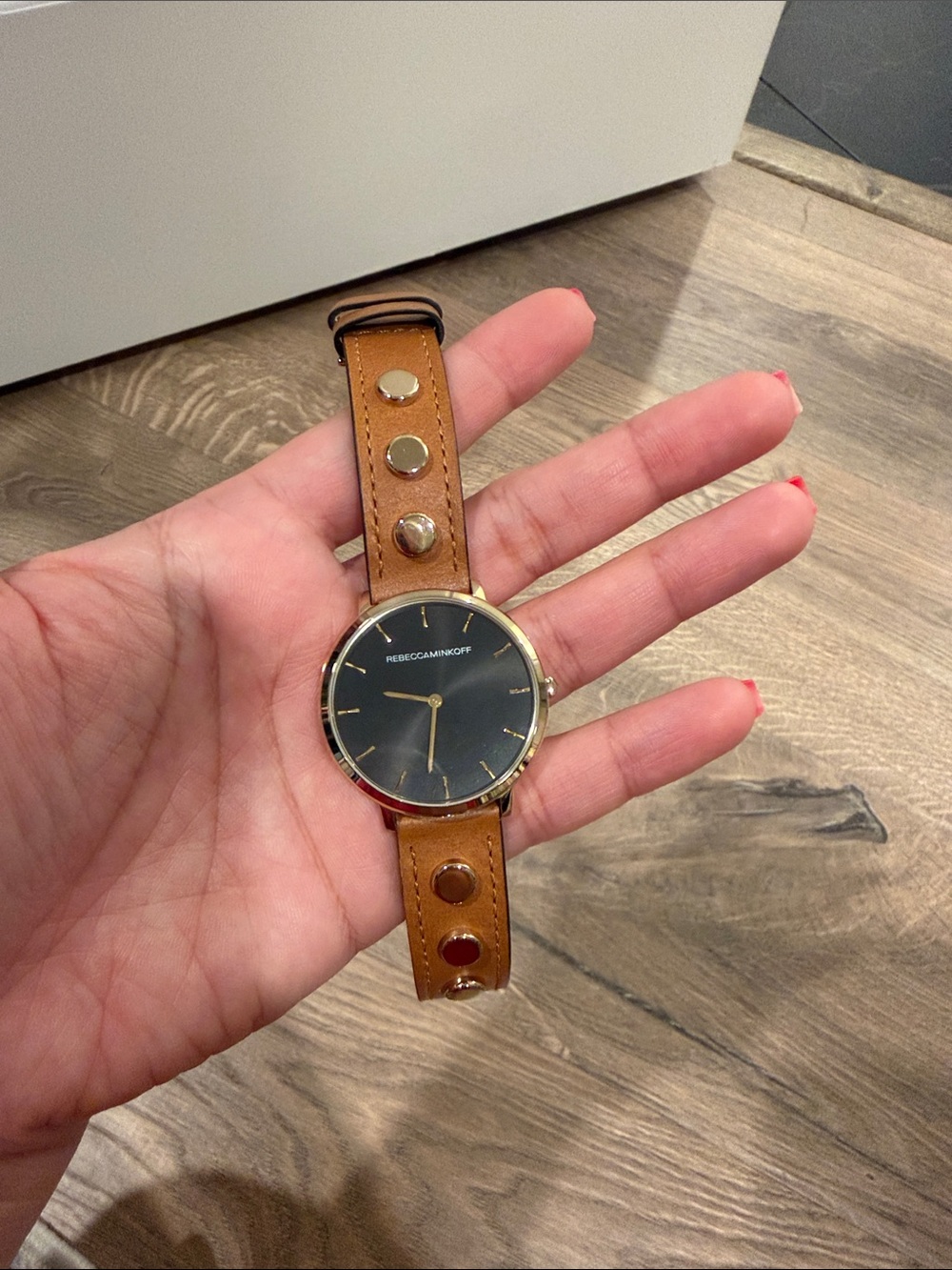 Rebecca Minkoff Leather Stud Watch with Black Dial